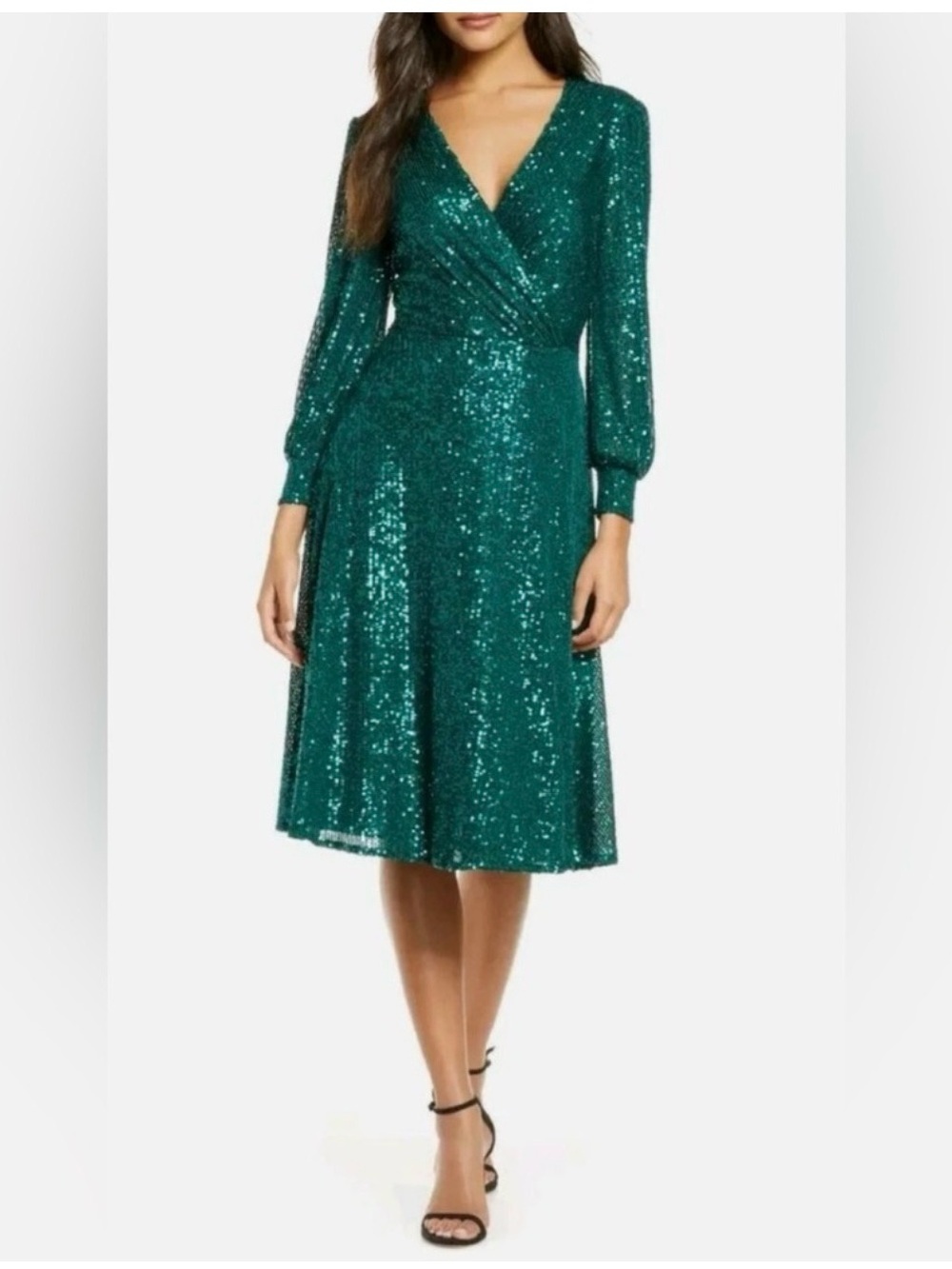 Tahari Emerald Green Sequin A-Line Dress